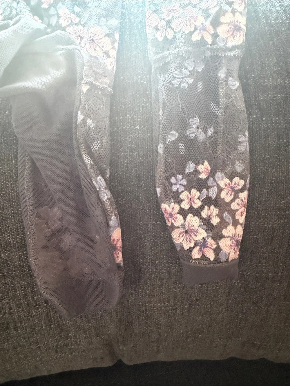 Sheer Cherry Blossom Lace Socks, Charcoal Floral Sakura Mesh, Fits W 8-9.5, NWOT